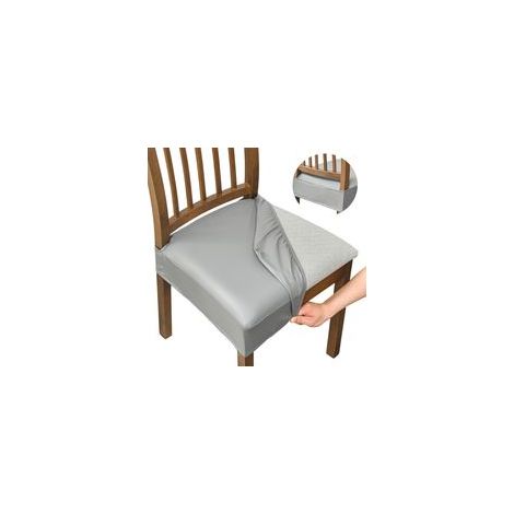 Wasserdichte Stuhlbezüge für Restaurantstühle (2er-Set), Stuhlset aus PU-Leder, abnehmbare und waschbare Stuhlbezüge, Rückenlehnenbezug (PU-grau). - Crezuo