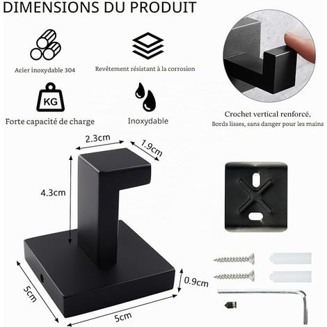 Shower Robe Hook Towel Hooks Bathroom Kitchen Stainless Steel Black (1/4)