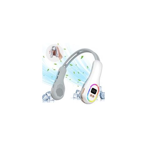 Ventilateur portable pour le cou avec éclairage d'ambiance RGB LED, Ventilateur USB pour le cou Ventilateur manuel 4000mAh Silencieux Mini Neck