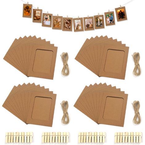 40 Pièces Guilande Photo 11.5×15.5 CM,Pote Photo Mual avec 40 Pince en Bois et 4 Code en Jute,Cade Photos en Caton 6 Pouces,Accoche Photos Pince,Cade Mual Decoatif pou Annivesaie (1/5)