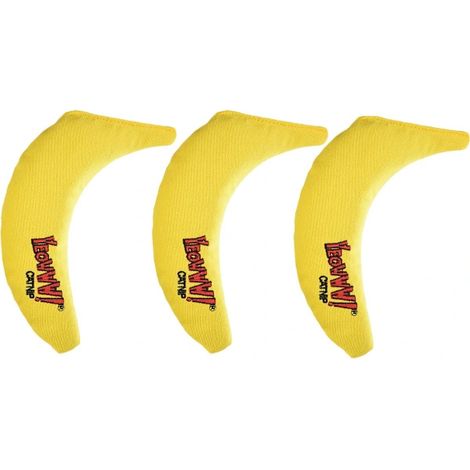 Lot de 3 jouets en tissu doux et moelleux en forme de banane jaune pour chats, idéal pour jouer avec eux. Résistant et amusant.