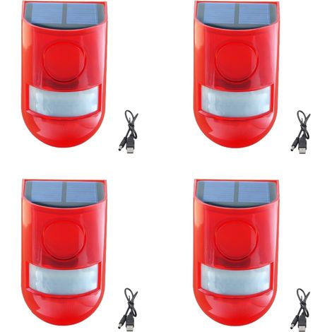 Alarme Solaire Détecteur de Mouvement Sonore et Lumineux pour l'Extérieur Dispositif Etanche Sirène Son Alerte Flash Avertissement Système d'Alarme de Sécurité pour la Maison (1/5)