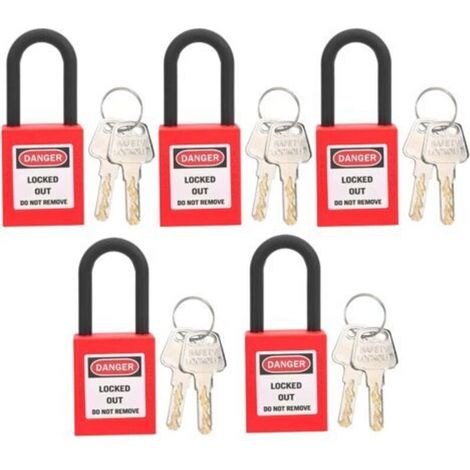 38mm lockout padlock – 2 keys – Reinforced PA nylon – For industrial environments – Increased security – Pack of 5 (red) (1/5)
