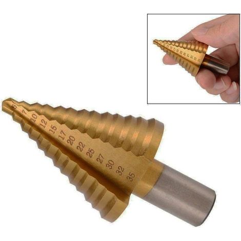 HSS Titanium Foret Etagé Cone Fraise Triangulaire Tige 5-35mm Outil 13 étapes Rondes Shank Straight Flute Step Drill Cut Holes Tool Pour Visseuse Percage sur Acier Laiton Bois Plastique