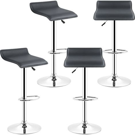 ® Tabouret de Bar en Similicuir Lot de 4, Hauteur Réglable et Pivotant 360° avec Repose-Pied, Chaise Haute pour Bar, Cuisine, Comptoir, Montage Facile, Noir (1/5)