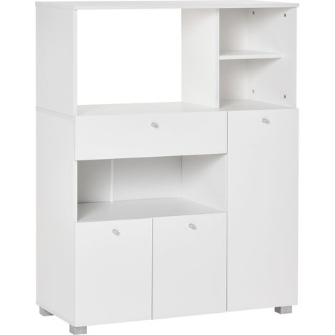 HOMCOM Küchenschrank mit Mikrowelle, multifunktionales Aufbewahrungsmöbel mit 2 Türen, 4 Einlegeböden und Schublade, 90 x 40 x 120 cm, Weiß