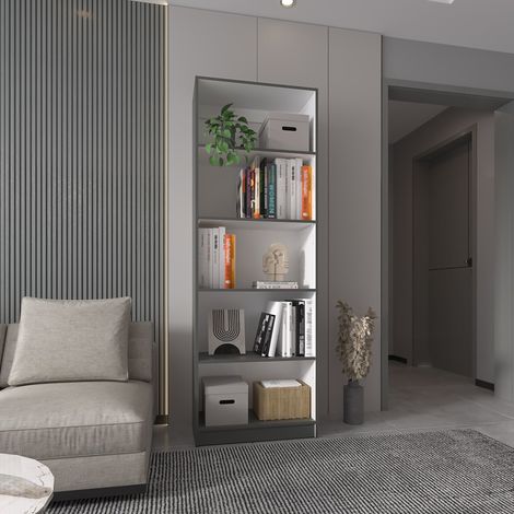 Estanteria Home en melamina de 5 estantes - Plomo / Blanco (1/5)