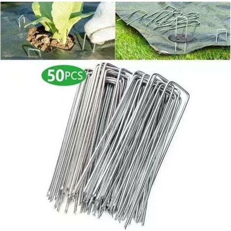 Lot de 50 piquets de fixation en acier galvanisé pour bâche anti-mauvaises herbes - 200x40mm - Ø2,5mm (1/4)