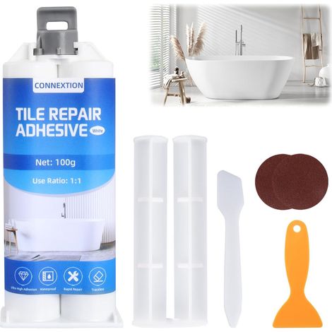 Kit de Réparation pour Baignoire Lavabo Carrelage Receveur Blanc 100g  Kit Reparation Carrelage pour Entailles Rayures Trous Fissures, pour Marbre Céramique Email Pierre Surface Dure (1/5)