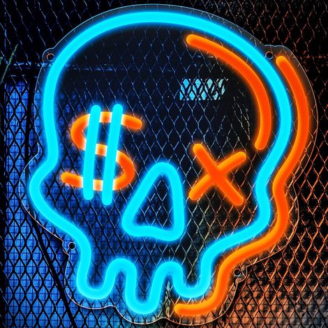 Crâne Neon Sign, Halloween Enseigne Lumineuse  Lampe Néon LED Alimenté par USB pour Décoration Murale, Chambre, Fête, Bar, Halloween (1/5)