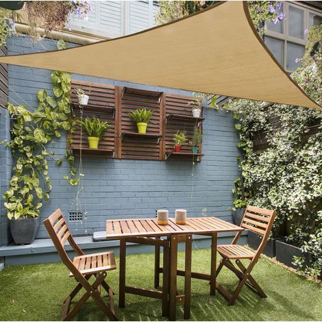 Voile d'ombrage triangulaire Beige jaune 3x3x3M-ombrage extérieur cour jardin auvent Anti-ultraviolet (1/5)