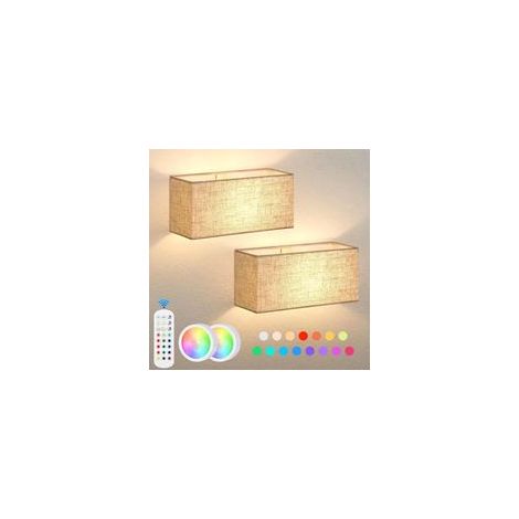 Batteriebetriebene Wandleuchte – dimmbare LED-Wandleuchte mit Fernbedienung, 15-farbig verstellbarem Stoffschirm, magnetisches Aufhängesystem für Schlafzimmer/Flur (mit Fernbedienung). – Crezuo