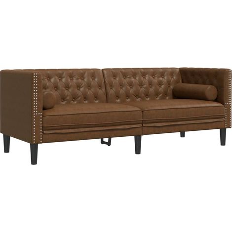 Canapé  Sofa Chesterfield avec traversins 3 places similicuir daim