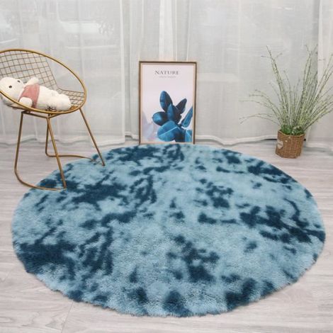 Tapis Rond - 120 Cm - Polyester Shaggy - Gris Bleu - Pour Chambre Salon Balcon - 1 Piece (1/3)