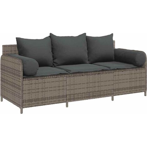vidaXL Divano da Giardino con Cuscini 3 Posti Grigio in Polyrattan (1/5)