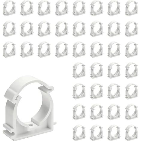 40 Stück 16 mm Kunststoff-Schlauchschellen, Klemmen für Ø16 Rohre, U-förmige PVC-Schlauchschellen, zur Befestigung leerer Rohre, Wasserleitungen (Weiß, Wandmontage) (1/5)
