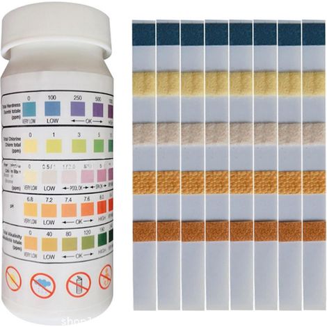 Lot de 50 bandelettes d'analyse d'eau de piscine 5 en 1, kit multifonctionnel pour tester chlore résiduel, pH, dureté et alcalinité totale. (1/5)