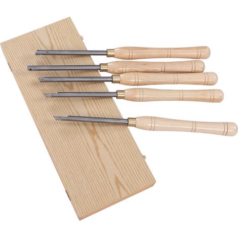 Ensemble de 5 outils de tournage sur bois : ciseau en carbure avec manche en bois pleine grandeur. (1/5)