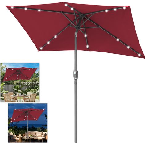Jiubiaz Ombrellone rettangolare 1,4 × 2,1 m con LED – Ombrellone luminoso da balcone, rosso