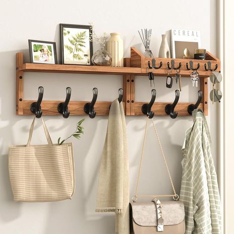 4-in-1 Wall-Mounted Coat Rack with Shelf – 11 Hooks for Coats, Keys and Mail, Convenient Storage for Entryway, Living Room, Bedroom (1/5)