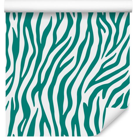 Papier peint à rayures zébrées turquoise, blanc, céladon et bleu marine 50x1000 cm (1/5)