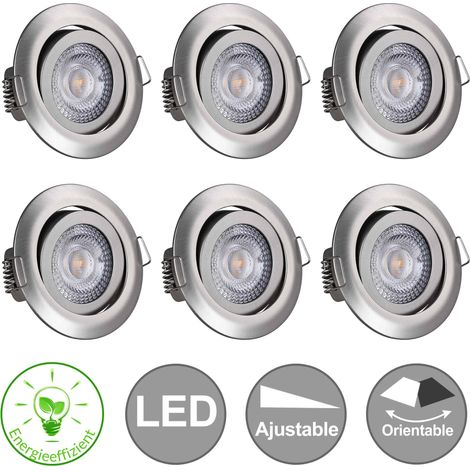 Monzana 6x Focos LED Empotrables Luz de Techo Blanco Cálido Giratorio 68mm Atenuable Redondo 3000K Iluminación Interior Níquel