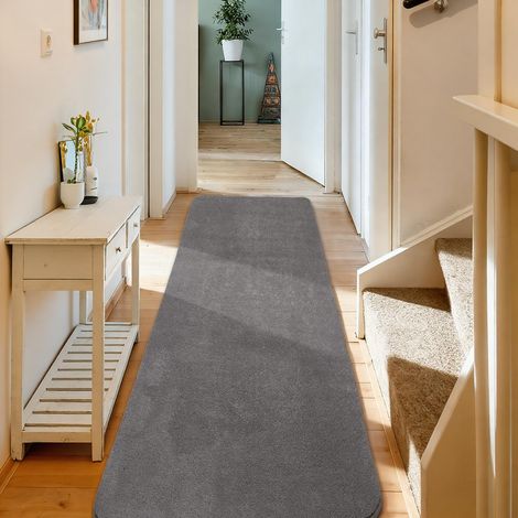 Tapis Salon, Tapis de Chevet Uni 80x150cm, Moelleux Poils Courts, Antidérapant, Confortable pour Couloir, Entrée, Passage, Salle à Manger, Salon, Chambre Enfant, Bureau, Décoratif, Gris foncé (1/5)