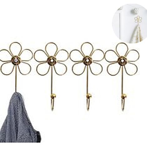 Crochets pour vêtements (4 pièces), crochets de suspension en fer, imitation or, 16 x 8,5 cm, crochets pour vêtements, crochets pour clés, crochets muraux, crochets muraux, crochets pour clés