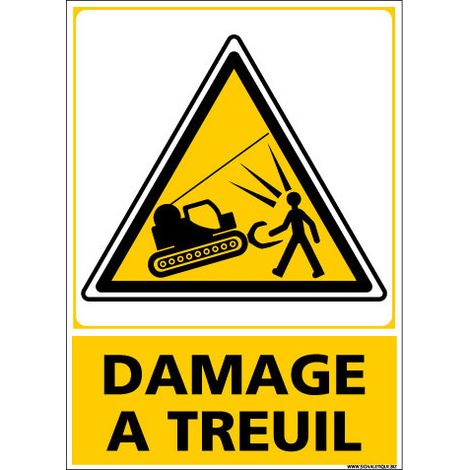 PANNEAU DANGER DAMAGE A TREUIL (C1445) - Aluminium 2 mm - 210 x 300 mm