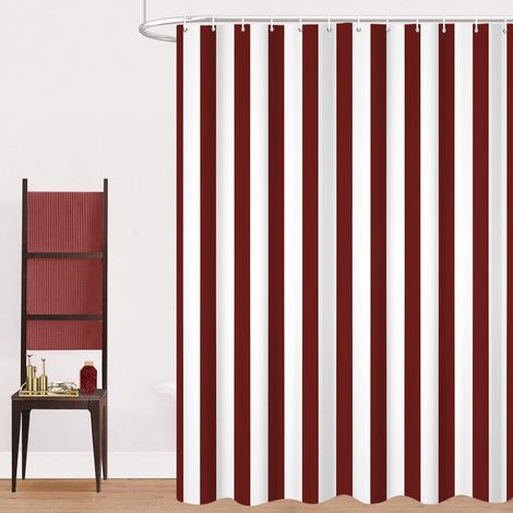 Rideau de Douche, 165x180cm, Rouge Foncé et Blanc Minimalisme Moderne Rayures Verticales Tissu Pmperméable Machine Lavable Rideau de Salle de Bain avec Crochets (1/5)
