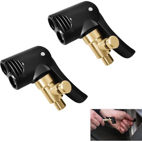 Adattatore per valvole pneumatici Schrader e Presta. Pratico per un gonfiaggio rapido. 2 pezzi per auto e biciclette, adatti a diversi veicoli. (1/5)
