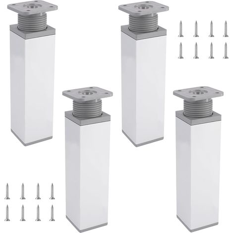 4 Pièces Pied De Meuble Reglable Blanc, 15 x 4 Cm Carré Pieds De Meubles (1/5)