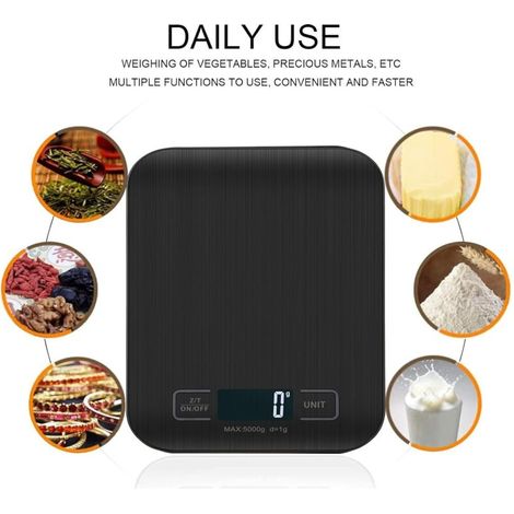 Digitale Küchenwaage, Professionelle Digitalwaage 5 kg - Genaue Messung bis zu 1 g, Elektronische Küchenwaage mit LCD-Display, Tara-Funktion. (Schwarz-5 kg)