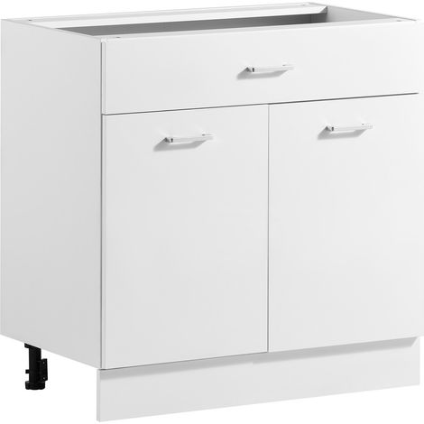 Meuble Bas en Kit, Élément Bas Blanc 80x47,5x81,5 cm, Tablette Réglable, Rangement pour Buanderie Salle de Bain, 1 Tiroir 1 Placard, Caisson de Cuisine sans Plan de Travail, Fermeture Amortie (1/5)
