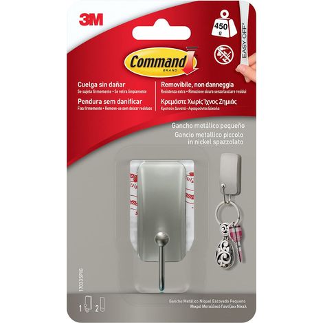 Command 17033SPIG Gancio adesivo metallico in nichel spazzolato, Small 17033, S (1/4)