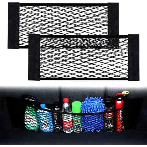 2Pièces Filet Rangement de Coffre,40x24cm Filet Coffre Voiture,Élastique Filet de Rangement de Coffre avec Magic Sticker,pour Le Camion de Voiture