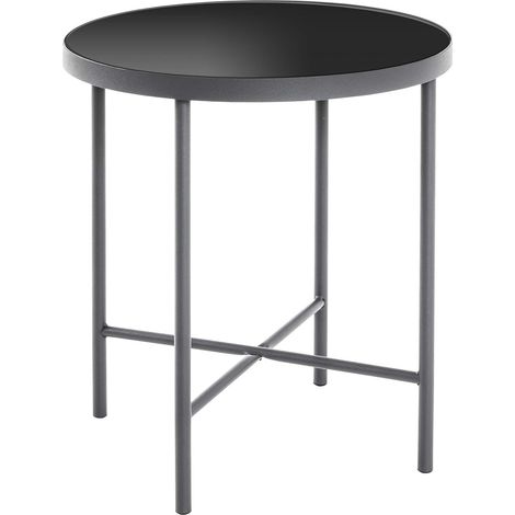Table Basse Ronde avec Plateau en Verre, métal Noir Anthracite, Verre trempé 5 mm - Dimensions : H 47 x Ø 40 cm Style : Moderne (1/5)