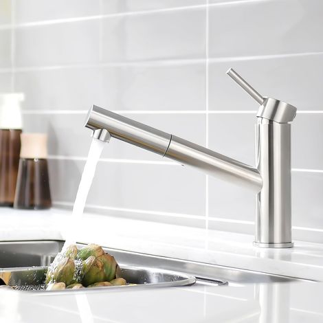 Robinet Cuisine 2 en 1 avec Douchette et Bec Mobile Mitigeur Évier Nickel Brossé Bec Rotatif 360° Pulvérisateur Détachable et Télescopique