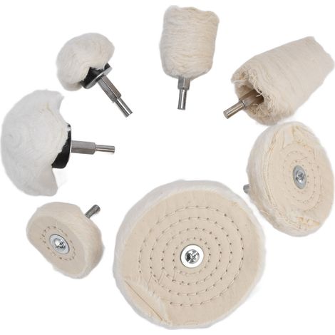 Kit de 7 disques de polissage en coton et flanelle avec tige de 6,35 mm (1/4 po) pour le meulage du métal et du verre