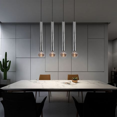 Lampada a sospensione in nichel opaco, lampada a sospensione a 4 luci, design scandinavo, altezza regolabile, metallo, 4 attacchi E27, LxAxP 70x150x9cm (1/5)