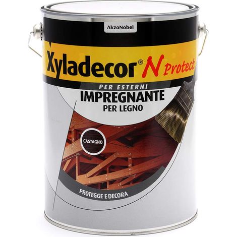 Xyladecor N PROTECT Fondo Impregnante per Legno Esterno a base solvente, Protettivo e Decorativo, Pronto Uso, colore CASTAGNO 5L, 5 L (1/2)