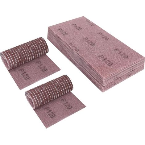 Tappetini in tela abrasiva 115 x 230 mm, 25 pezzi di carta vetrata, grana 120, per lucidatura e rimozione della ruggine con levigatrici roto-orbitali.