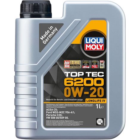 Huile moteur Top Tec 0W-20 ACEA C5 6200 1 L Compatible avec VW Golf 7 3/5 portes 5G1, BQ1, BE1, BE2 Polo V 3/5 portes 6R1, 6C1, AUDI A3 Sportback 8VA, 8VF A6 C7 Avant 4G5, 4GD, SKODA (1/5)