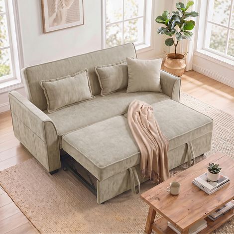 Canapé Convertible 2 Places 4 en 1, Canapé-Lit d'Angle en Chenille 167cm, Dossier Réglable, Assise Large, Marron (1/5)