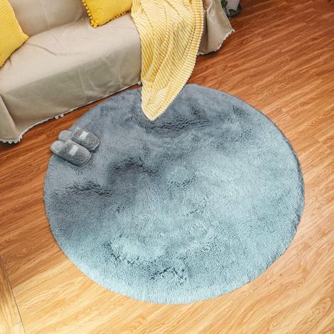 Tapis de Salon Moderne, Tapis de Chambre Rond Super Doux Moelleux Velours Tapis d'intérieur Moelleux Doux Cheveux Longs Coussin de Chaise décoratif Coussin de canapé (Gris, 140x140cm)-Ensoleillé