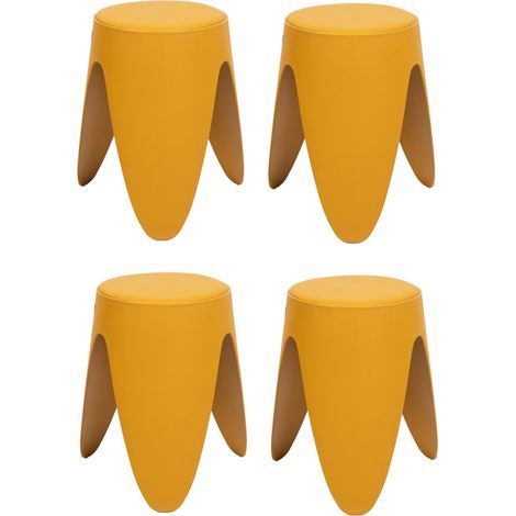 Lot de 4 Tabourets Légers Empilables en Plastique - Jaune - D 30 x H 46 cm - Gain de place - Livraison gratuite (1/5)