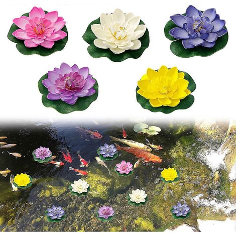 Cinq fleurs de lotus flottantes, décoration artificielle pour bassin, nénuphars artificiels en mousse (1/5)