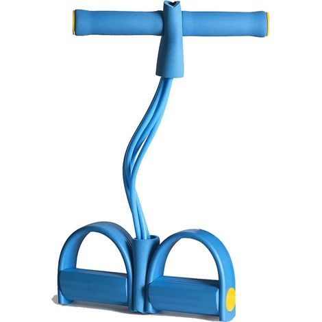 Cuerda de estiramiento de 4 tubos con pedal para entrenamiento abdominal, equipo de fitness para estiramiento y entrenamiento de adelgazamiento del abdomen, piernas y brazos, azul (1/5)