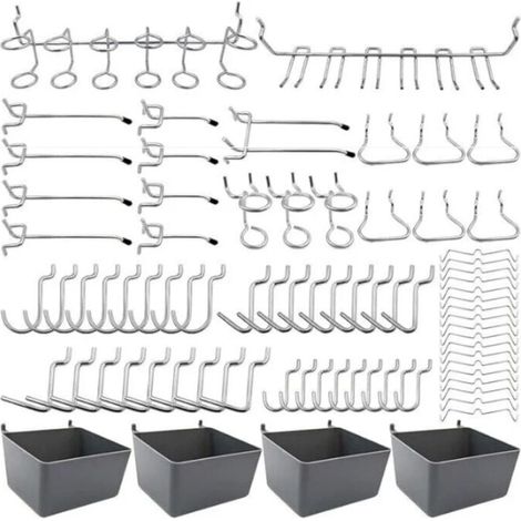 Porte-outils de Crochets pour Panneaux Perforés avec Bacs, Verrous à Chevilles, pour Organiser Divers Outils, 80 pièces (1/4)