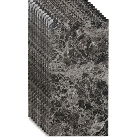 Panneaux muraux avec design marbre, 10 pièces, 60 cm x 30 cm, autocollants, en PVC (marbre foncé) (1/5)